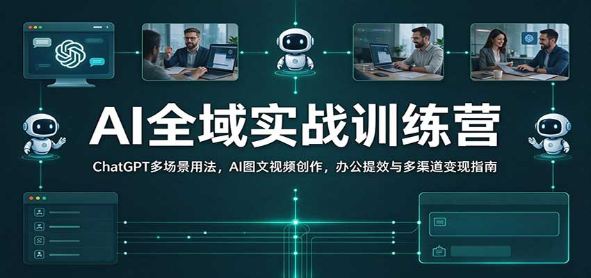 AI全域实战训练营：ChatGPT多场景用法，AI图文视频创作，办公提效与多渠道变现指南-小二项目网