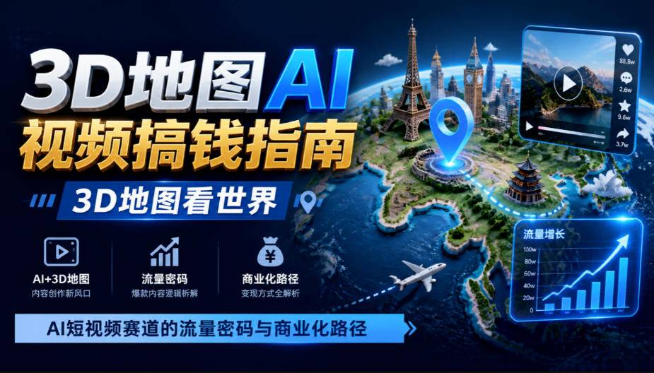 3D地图AI视频搞钱指南，3D地图看世界，AI短视频赛道的流量密码与商业化路径【文档】-小二项目网