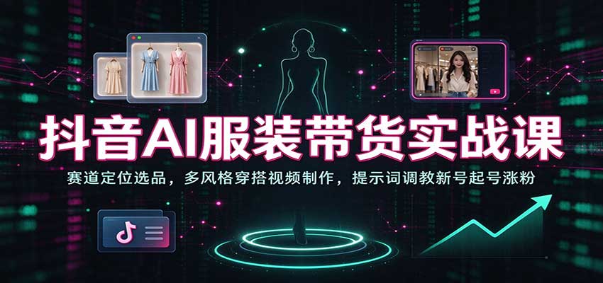 抖音AI服装带货实战课：赛道定位选品，多风格穿搭视频制作，提示词调教新号起号涨粉-小二项目网