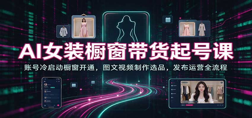 AI女装橱窗带货起号课：账号冷启动橱窗开通，图文视频制作选品，发布运营全流程-小二项目网