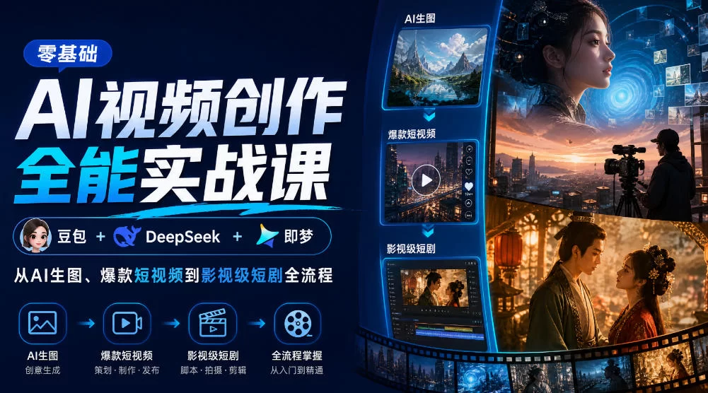 零基础AI视频创作全能实战课｜豆包+DeepSeek+即梦，从AI生图、爆款短视频到影视级短剧全流程-小二项目网